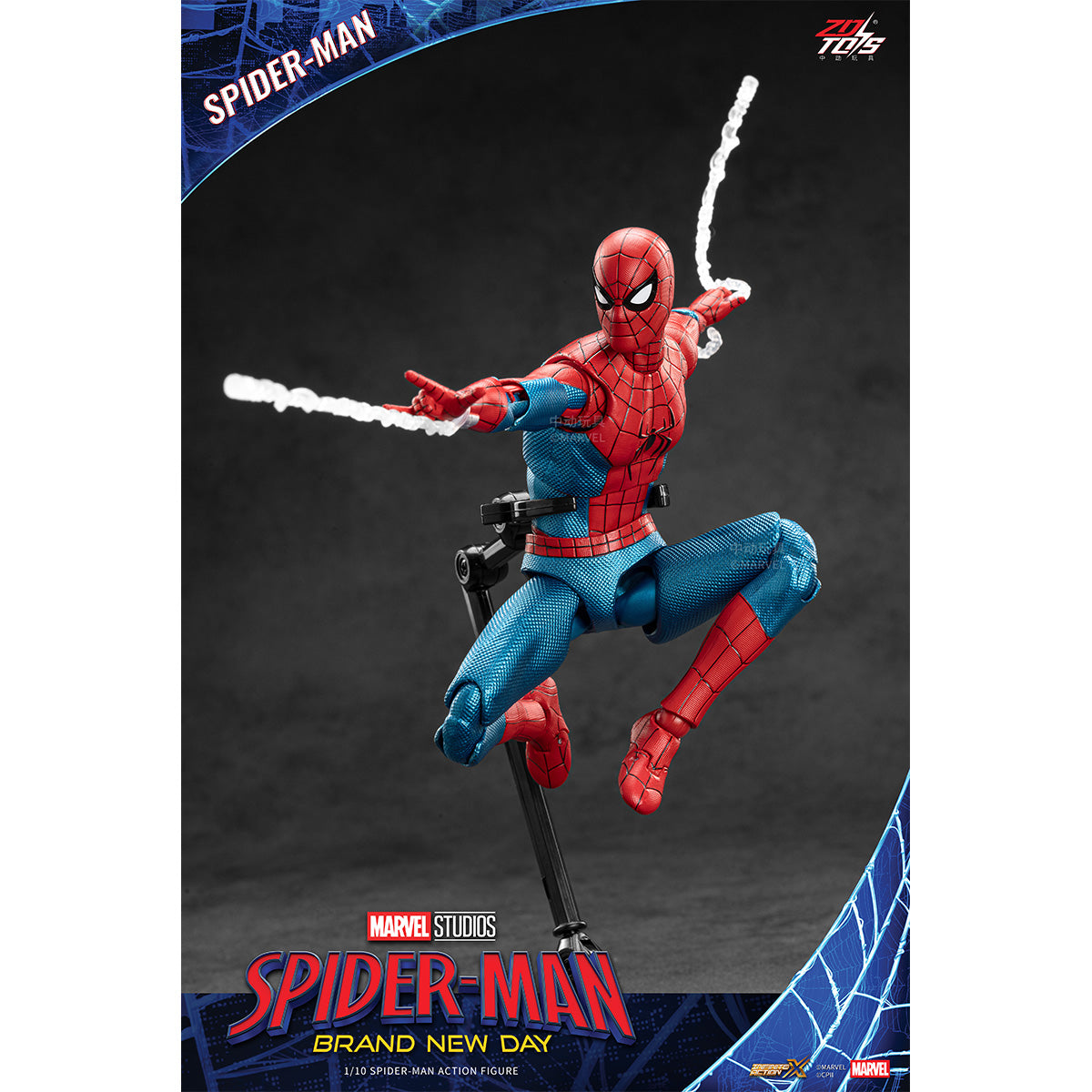 ZD Toys Spider-Man 1970-01 1/10 figure — Airborne pose with white web effects