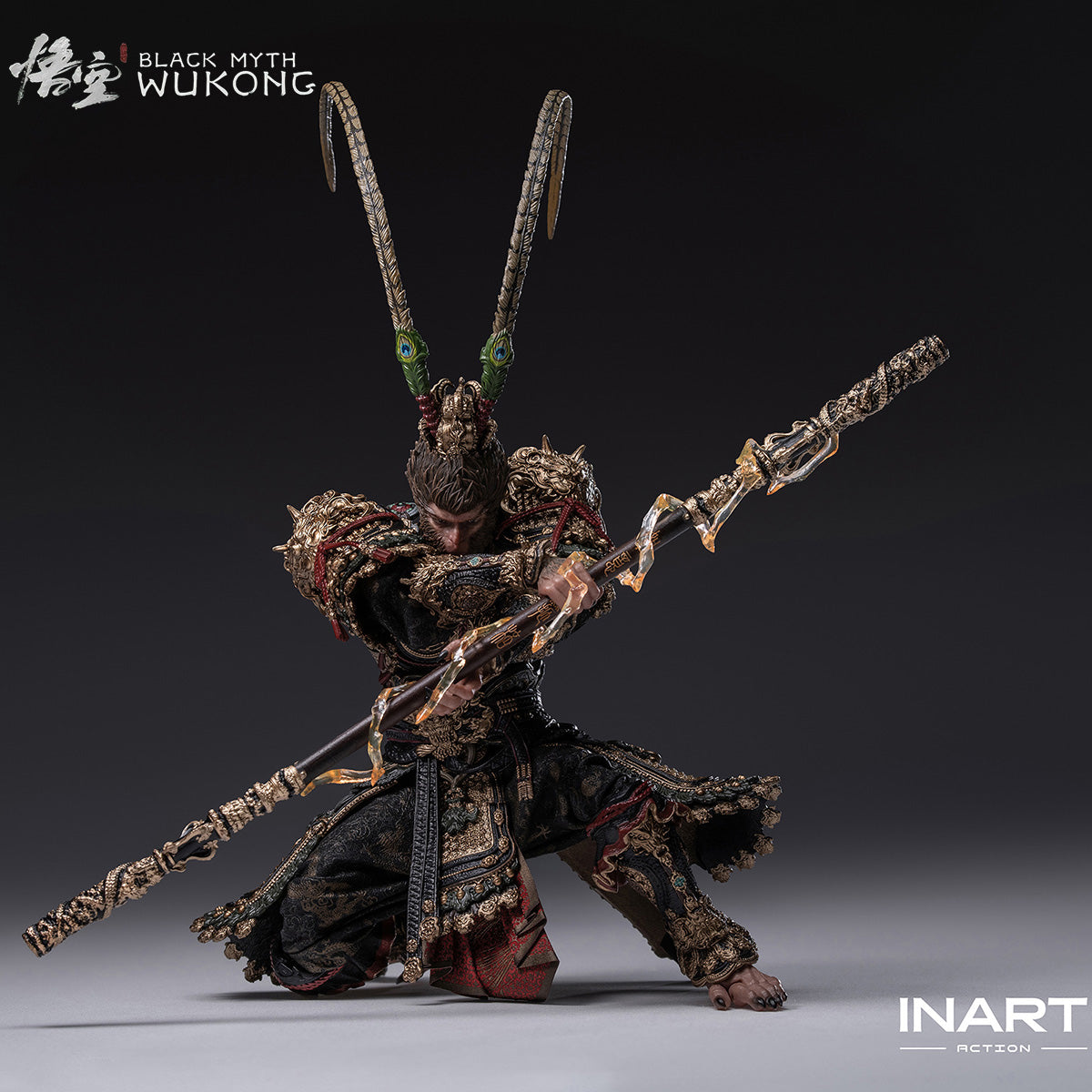 INART MAG G0010 Black Myth Wukong 1/12 figure — Low battle pose holding the staff