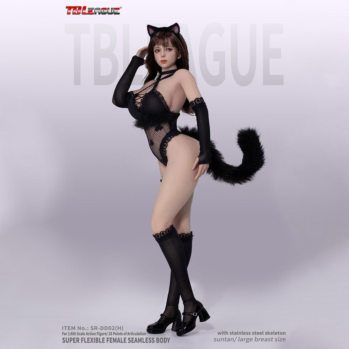 TBLeague SR-DD012H Cat Lady 1/6 figure body — Raised-hand pose with black outfit