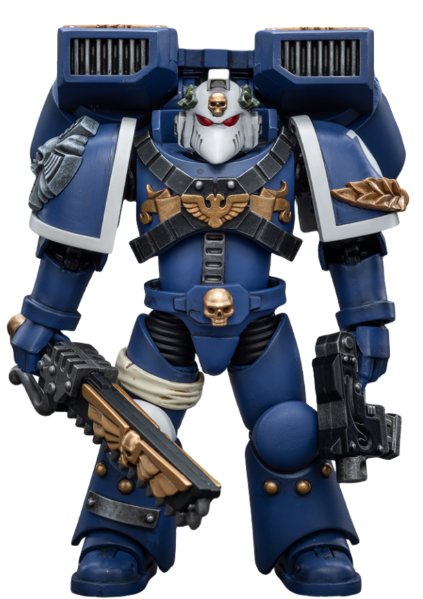 HiPlay JoyToy Warhammer 40K Collectible Figure: Ultramarines Vanguard Veteran with Chainsword and Bolt Pistol 1:18 Scale Action Figures (Chainsword and Bolt Pistol JT8025)