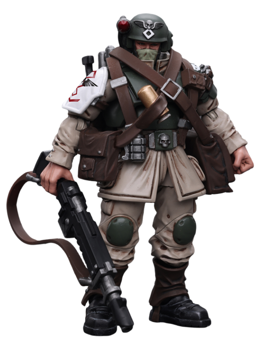 HiPlay JoyToy Warhammer 40K Collectible Figure: Astra Militarum Cadian Command Squad Veteran with Medi-Pack 1:18 Scale Action Figures JT7943