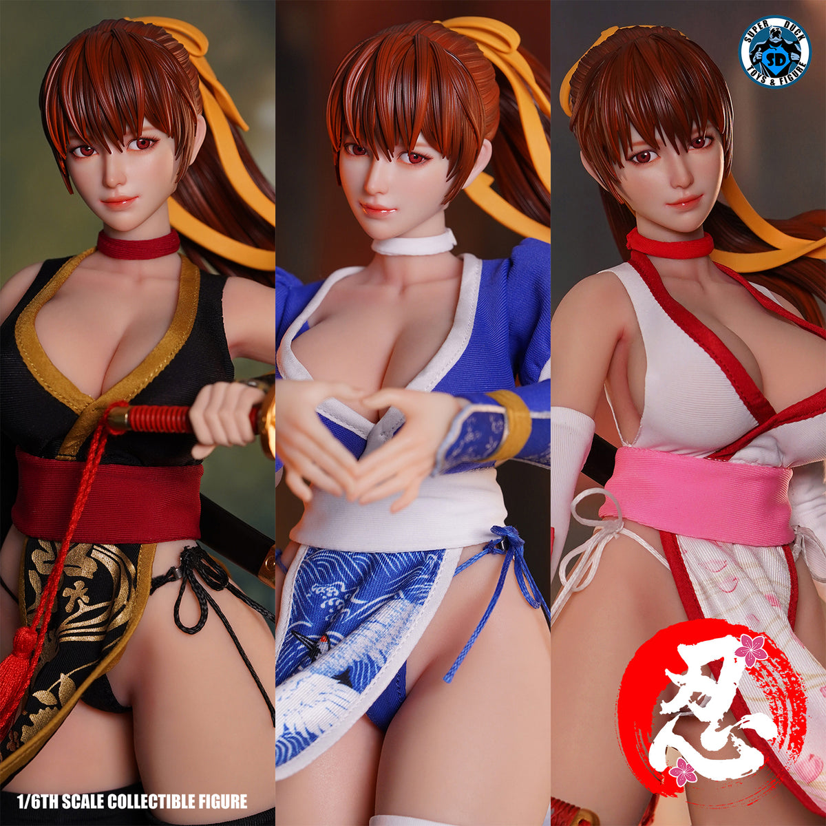 SUPER DUCK Sexy Female Ninja with Seamless Silicone Body and Fighting Outfit (SET094) 1/6 Scale Action Figure Set